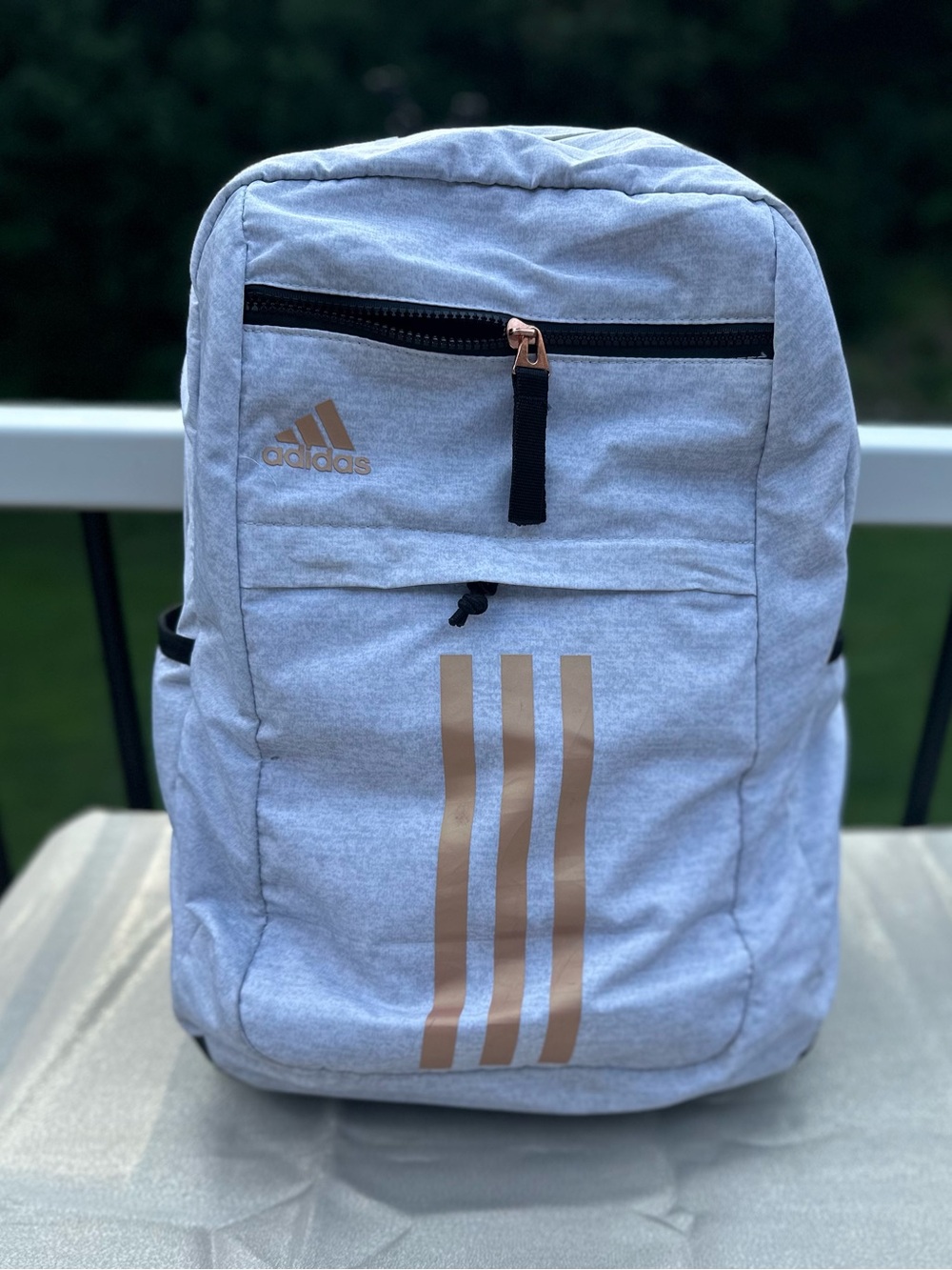 adidas womens Light Gray Backpack with Gold Accents - Picture 1 of 8
